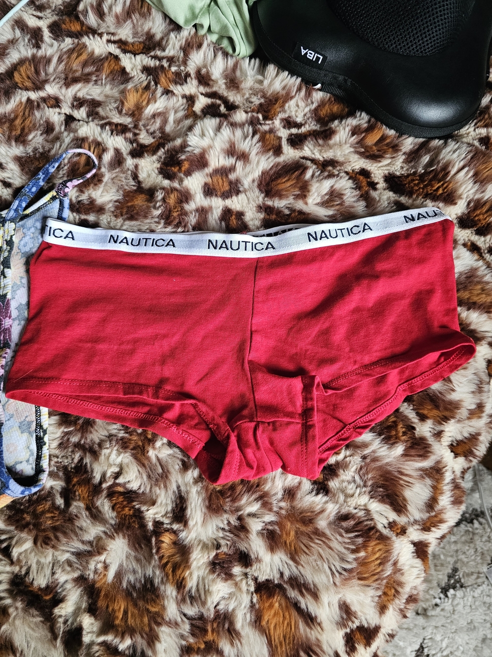 Nautica Red Cotton Stretch Athletic Shorts with Branded Waistband